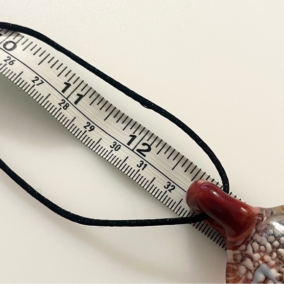 Handblown Artisan Brown Blue White Yellow Glitter Art Lampwork Glass Necklace - Picture 12 of 16